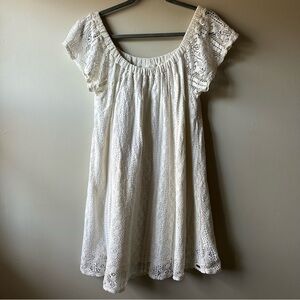 Roxy Crème Lace Crochet Short Sleeve Scoop Neck Mini Dress Size M Beachy Boho